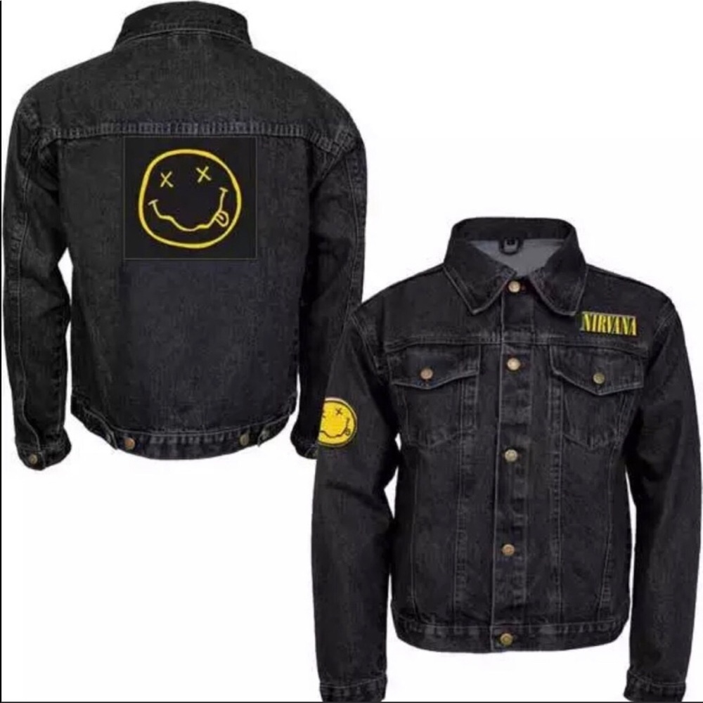 NWT Denim Jacket Nirvana Kurt Kobain smiley patch